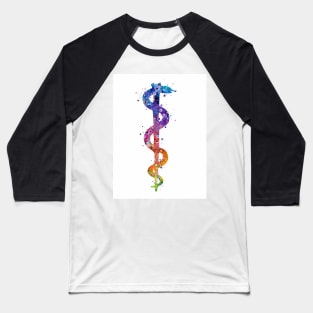 Rod of Asclepius Colorful Watercolor Pharmacy Art Baseball T-Shirt